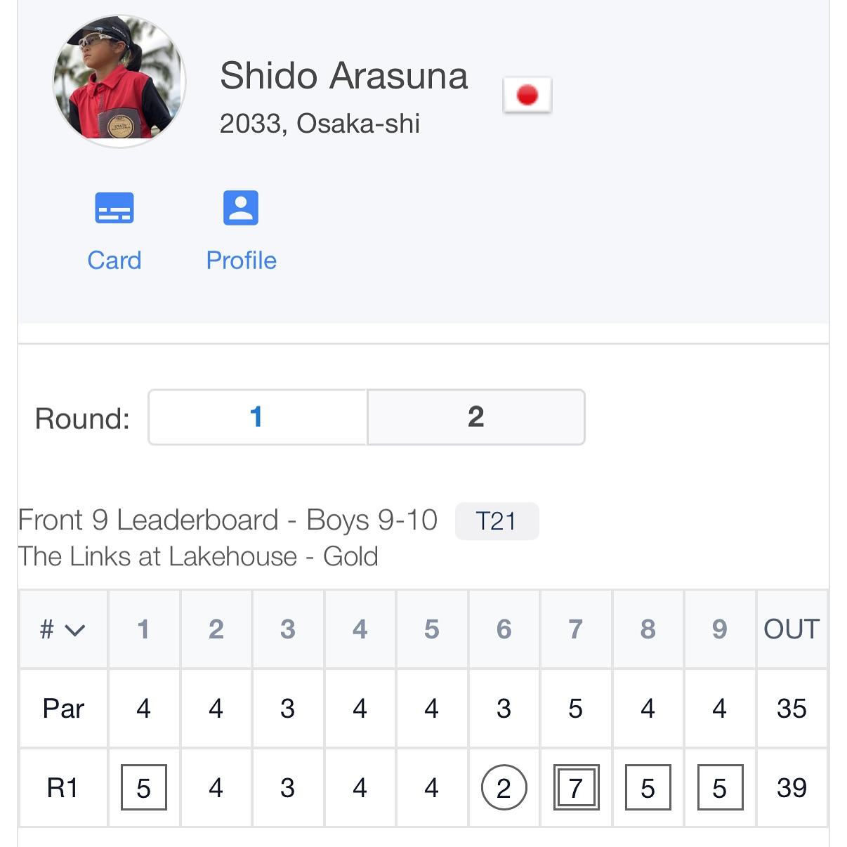 18th Annual FCG International Junior Golf Championship初日の荒砂士道スコアカード